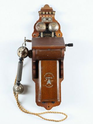 Antique L.  M.  Ericsson Wooden Slim Case Wall Telephone Crank Magneto 1920 Rare