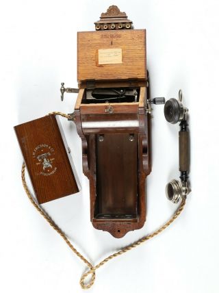Antique L.  M.  Ericsson Wooden Slim case Wall telephone Crank Magneto 1920 rare 2