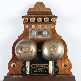 Antique L.  M.  Ericsson Wooden Slim case Wall telephone Crank Magneto 1920 rare 3