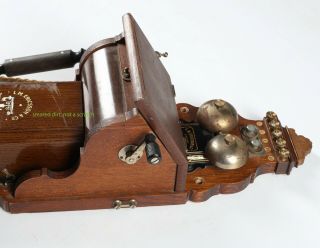 Antique L.  M.  Ericsson Wooden Slim case Wall telephone Crank Magneto 1920 rare 4