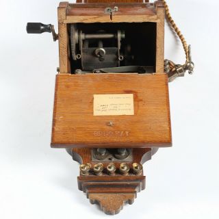 Antique L.  M.  Ericsson Wooden Slim case Wall telephone Crank Magneto 1920 rare 5