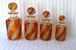 Antique French Baccarat Sepentine amber vanity set,  very rare,  c 1903 2