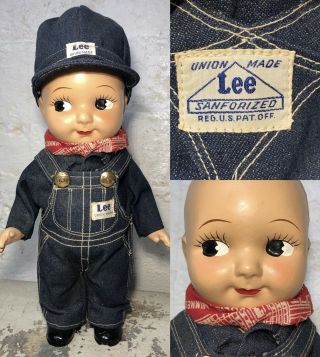 Rare 1940s Vintage Buddy Lee Doll Denim Jeans Overalls Clothing Display