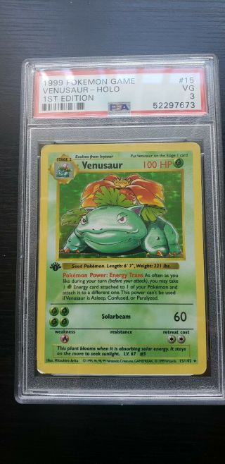 Pokemon Card Venusaur Base Set Rare Holo 1st Edition Psa 3