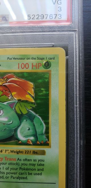 Pokemon Card Venusaur Base Set Rare Holo 1st Edition PSA 3 4