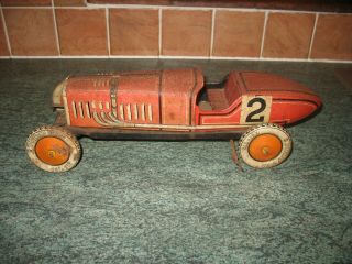 Tippco TC 959 Big Boat Tail Race Car 1930 Germany Tinplate Wind Up Rare Tin Toy 2