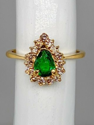 Rare $3400 1.  65ct Pear Cut Colombian Emerald Diamond 14k Yellow Gold Halo Ring