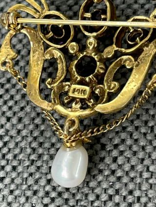 Rare Antique Edwardian Amethyst & Seed Pearl 14K Gold Brooch & Pendant Royalty 3