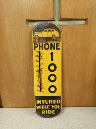 Rare 1930s 1940s Checker Cab Morris Markin Advertising Thermometer Gas Oil Sign