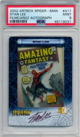 2002 Artbox Spider - Man Stan Lee Auto Filmcardz A11 Rare Sp /500 Psa 9 Pop 1