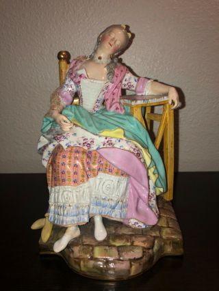 Rare 19th C Meissen Porcelain Figurine Of Sleeping Lady Dresden 18th C Costume