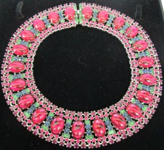 Max Muller Rare Cranberry Blue & Green Rhinestone Vintage Collar Necklace