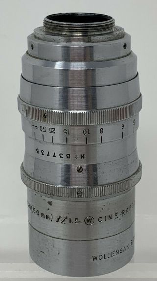 Rare Wollensak Cine Raptar 2 Inch 50mm F1.  5 Movie Camera Lens