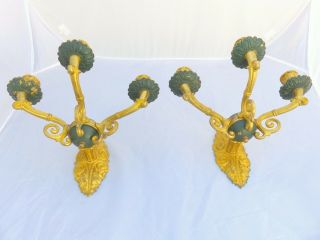 Antique 2x French Empire Pair Sconce Triple RARE Candlesticks Gilded Bronze 19TH 2