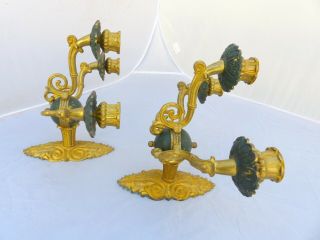 Antique 2x French Empire Pair Sconce Triple RARE Candlesticks Gilded Bronze 19TH 6