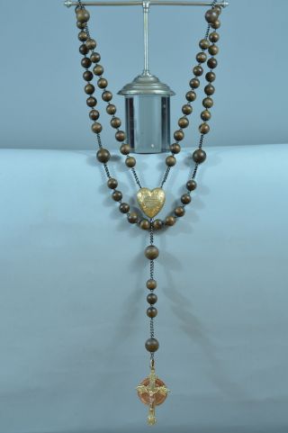 Rare Antique 1858 Large Pilgrimage Rosary Our Lady Of Lourdes Boxwood Beads