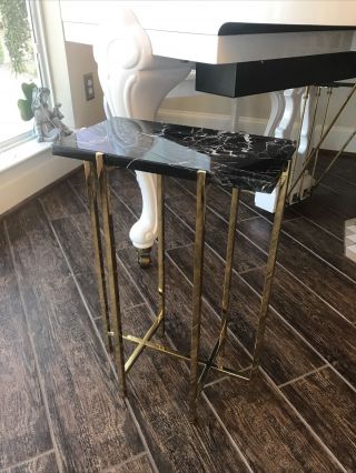 Rare Discontinued Interlude Home Modern End Table Side Marble Brass 14x8x21 Htf