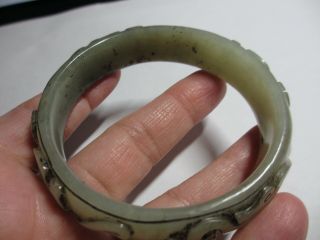 RARE ANTIQUE CHINESE CARVED DRAGON MUTTON FAT/CELADON JADE BANGLE - NR 5
