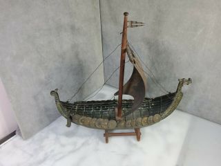 Rare Big Vintage Bronze Viking Dragon Ship Iron Art Copenhagen