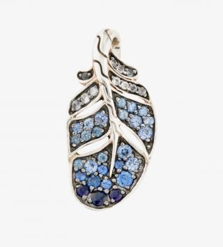 Rare Auth John Hardy Blue Pave Sapphire Leaf Pendant Sterling Silver