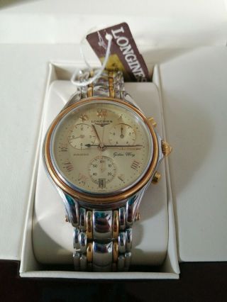 Rare Collectable Longines Golden Wing Chronograph.  Perfect.  Steel And 18k Gold