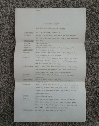 Beatles Ultra Rare 64 United Artists Script For The Hard Day 