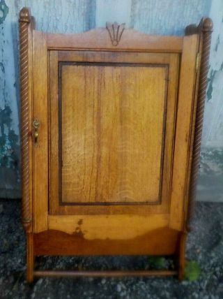 Antique Oak Medicine Cabinet Initial Towel Co.  Flip Mirror Rare Cupboard