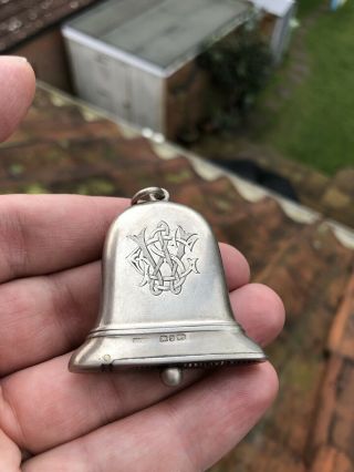 Rare Novelty Bell Antique Solid Silver Vesta Case Match Safe Holder Striker