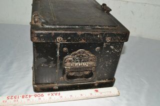 Antique Heavy Cast Iron Strong Box Safe Rare 1800s Stagecoach Wagon Wells Fargo 2