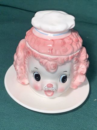 Mega - Rare Lefton Pink Poodle Ceramic Jam Jar With Chef Hat,