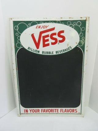 Vintage 1962 Vess Soda Billion Bubble Beverage Tin Chalkboard Sign Rare