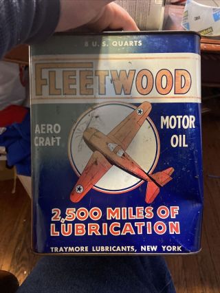 Rare Vintage Fleetwood Aero Craft Motor Oil 2 Gallon Can