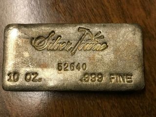 1 Vintage Serial 52640 10 Oz Silvertowne Old Pour.  999 Silver Bar Rare