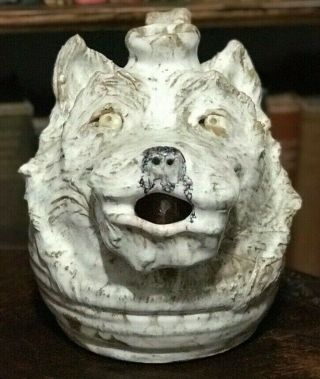 Wa Flowers - Rare Prototype Dog Wolf Face Jug - Southern Folk Art Pottery