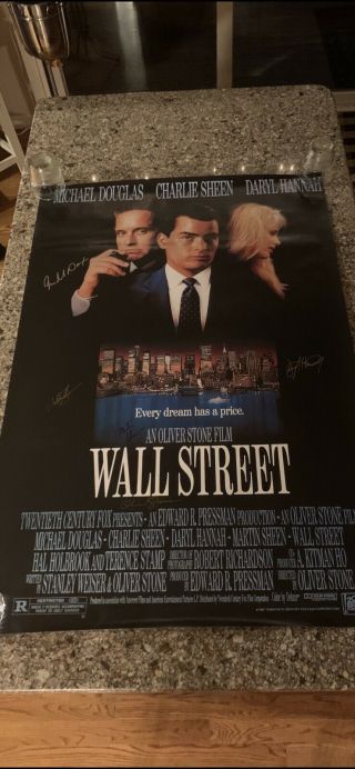 Wall Street ✯ Rare Movie Poster 1987 Signed By Douglas,  Sheen 