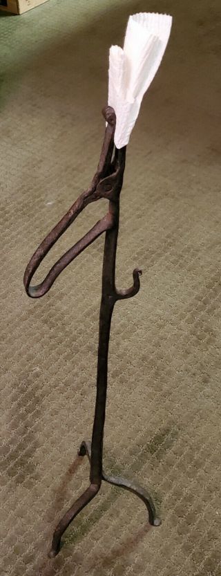 Rare Early American Lighting Hand Wrought Iron Rush Lamp 18thc Penny Feet