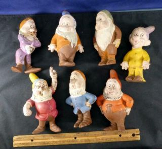 Rare Vtg Walt Disney The 7 Seven Dwarfs Figures Seiberling Rubber Snow White