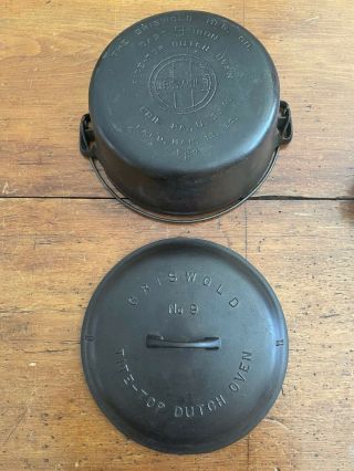 Vintage Rare Griswold 9 Cast Iron Dutch Oven With Matched Lid -
