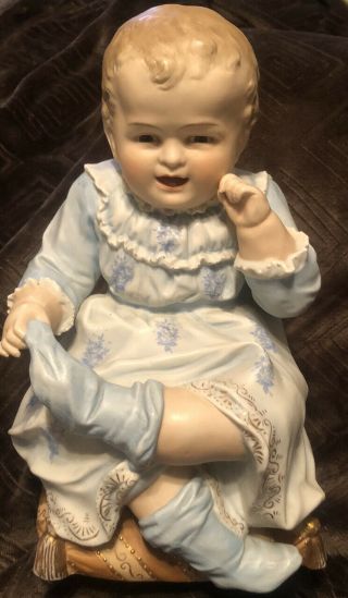 Rare Large Antique C.  19th Victorian Piano Baby Doll Bisque Large Figure 19” In
