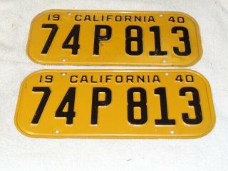 1940 California License Plate Pair,  Dmv Clear Rare