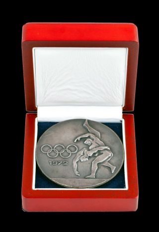 Vintage 1972 Bulgarian Brass Merit Olympic Medal Coin Box Munich Wrestling Rare