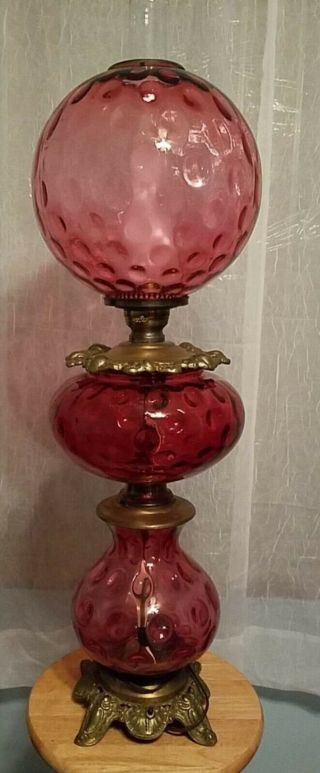 Rare Fenton Gone With The Wind - 3 Ball Lamp - Cranberry Thumbprint 35 In Tall