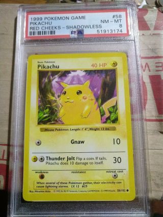 Psa 8 Shadowless Pikachu Red Cheeks Base Set 1999 Card 58