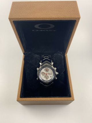 Oakley Gmt Watch Ion Plated Black Stainless Steel White Face,  Case 10 - 143 Rare
