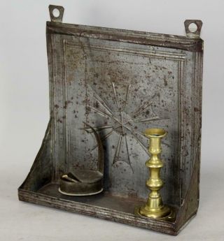 Rare 18th C Pa Tin Decorated Candle Sconce Betty Lamp Holder Surface
