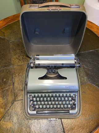 Vintage Torpedo Typewriter With Case Made In West Germany Rare Blue Grey Color