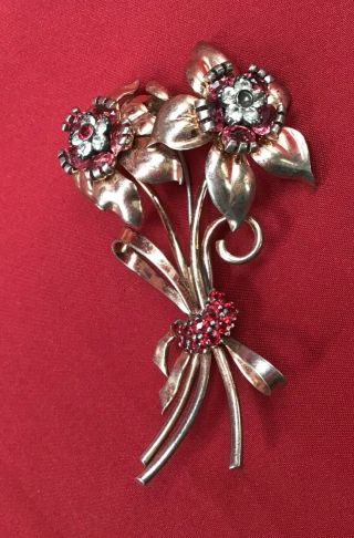 Vintage Pennino Sterling Rhinestone Large Flower Brooch Pin Fine Rare 48.  2 Grams