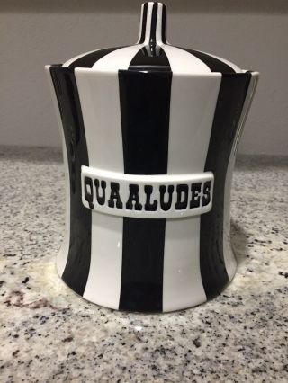 Jonathan Adler Vices Quaaludes Canister Ceramic Black And White Rare