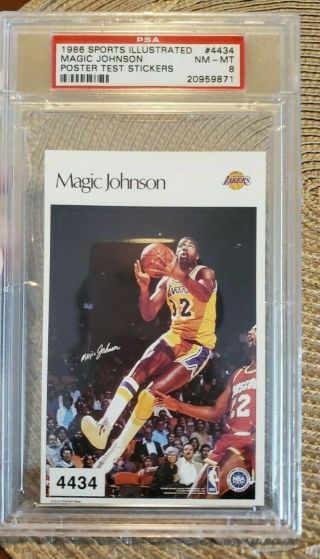 1986 Sports Illustrated Poster Test Stickers Magic Johnson Psa 8 4434 Rare