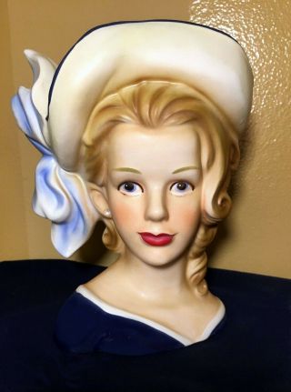 Stunning Rare Vintage Relpo K1836 Teen Sailor Girl Head Vase Blue White Hat 7 "